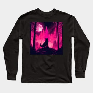 Quirky Magenta Wolf Long Sleeve T-Shirt